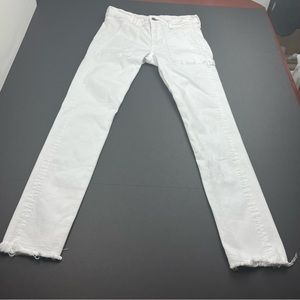 rag & bone White Straight Leg Jeans with Frayed Hems